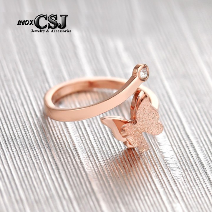 NHẪN TITAN CON BƯỚM PHUN CÁT FREE SIZE MÀU HỒNG siêu cute - tặng hộp đựng xinh xắn