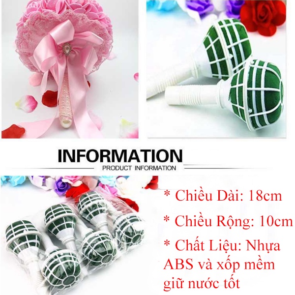 Tay Cầm Cắm Hoa Bó Tròn, Cắm Hoa Cưới Cô Dâu Dài 18cm