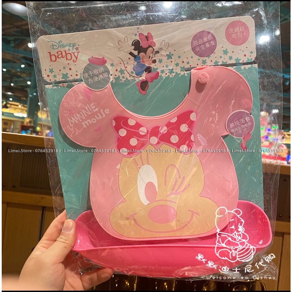 Khăn yếm ăn dặm silicon hình Mickey Minnie Frozen Car Stitch cho trẻ em bé trai gái Disney