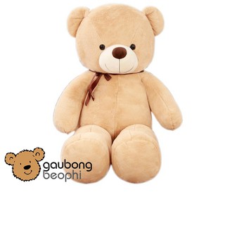 Gấu bông teddy lông bột cột nơ màu cafe khổ vải 1m4 cao thật 1m2 shop gấu bông béo phì