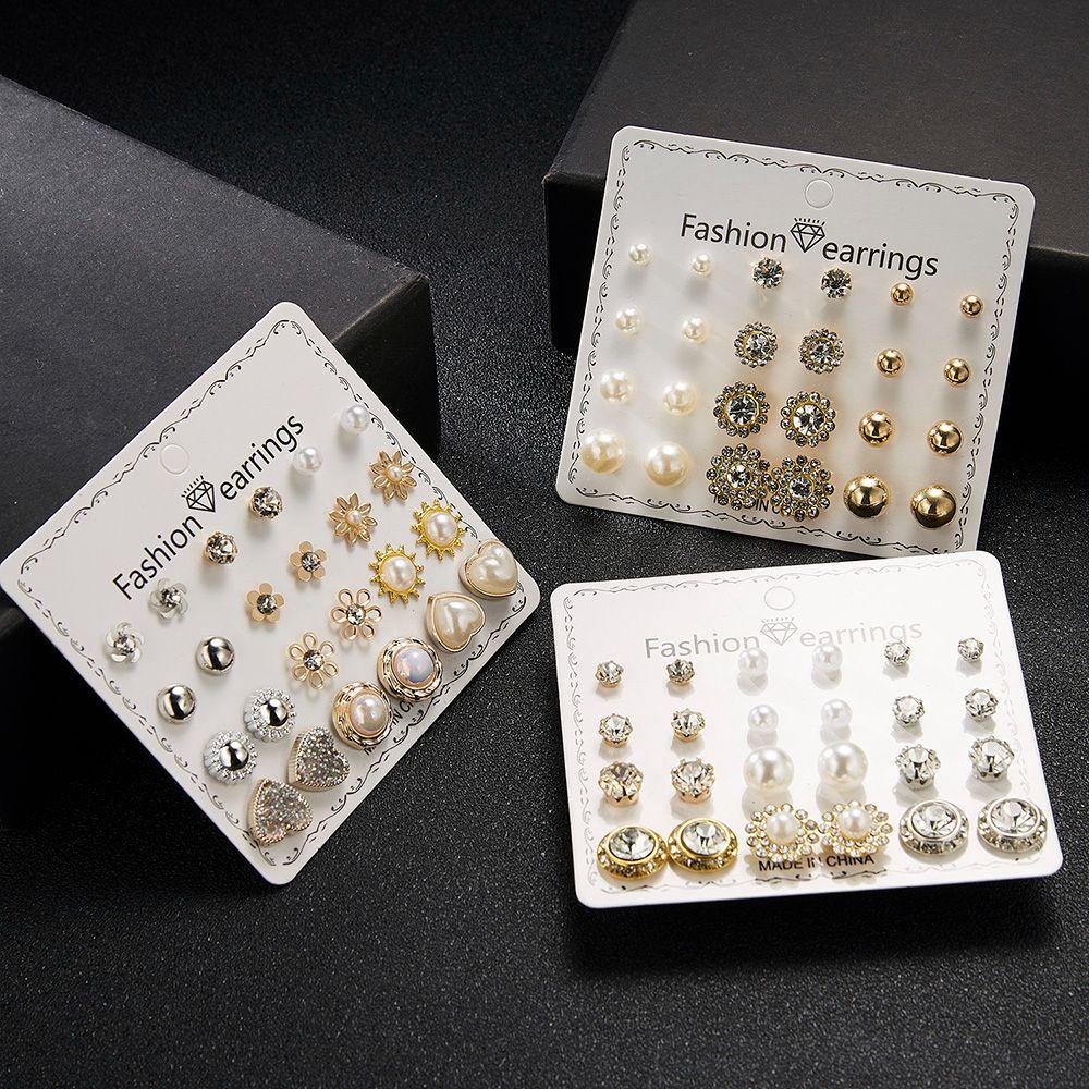 1 Set 12 Cặp Bông Tai Ngọc Trai Thời Trang|Trang Sức Xỏ Khuyên