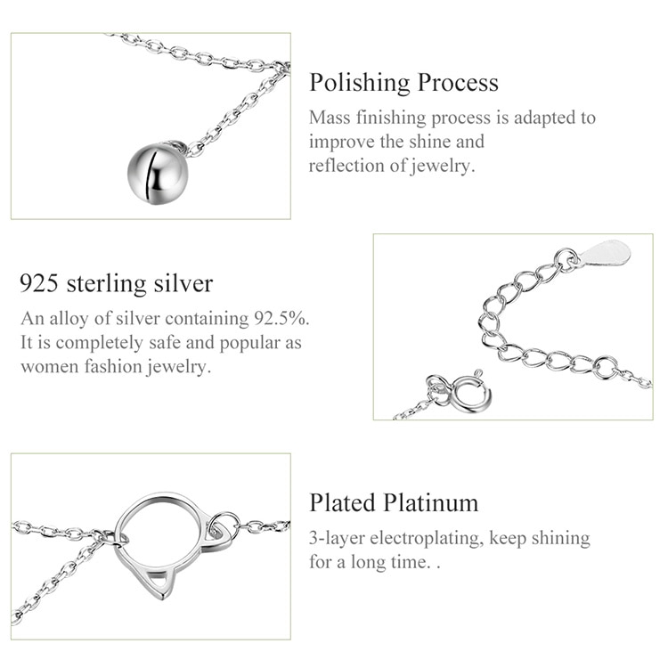 Lắc chân BAMOER SCT003 bạc 925 thiết kế đầu mèo đơn giản thời trang