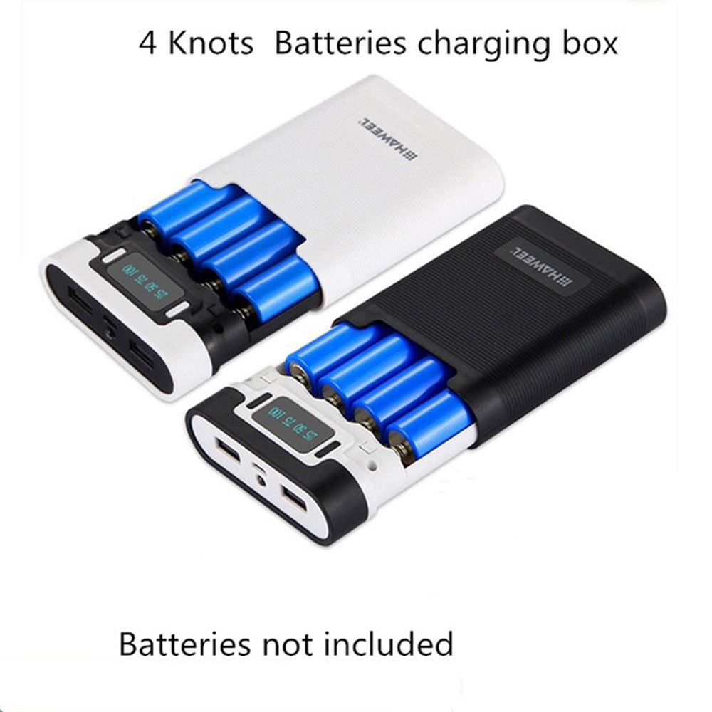 Ốp gắn sạc dự phòng 4 pin 18650 2 cổng USB có màn hình LCD đèn led nhiều màu sắc