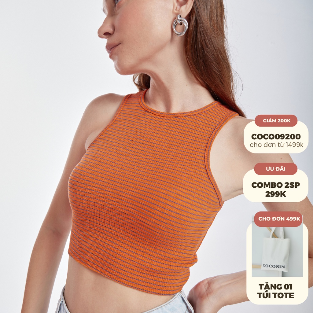 COCO SIN - Áo Crotop Sát Nách Sọc Cam