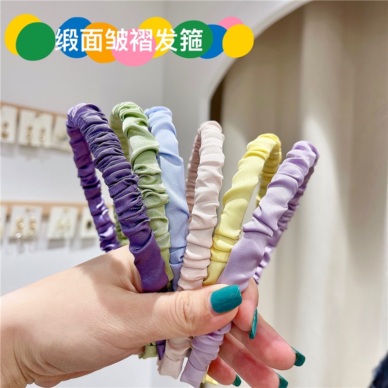 phụ kiện tóc băng đô tóc băng đô rửa mặt băng đô cài tóc băng đô cài tóc băng đô mấn đội đầu Băng Đô Cài Tóc Bằng Satin Cao Cấp Màu Trơn Xếp Ly Thời Trang Hàn Quốc