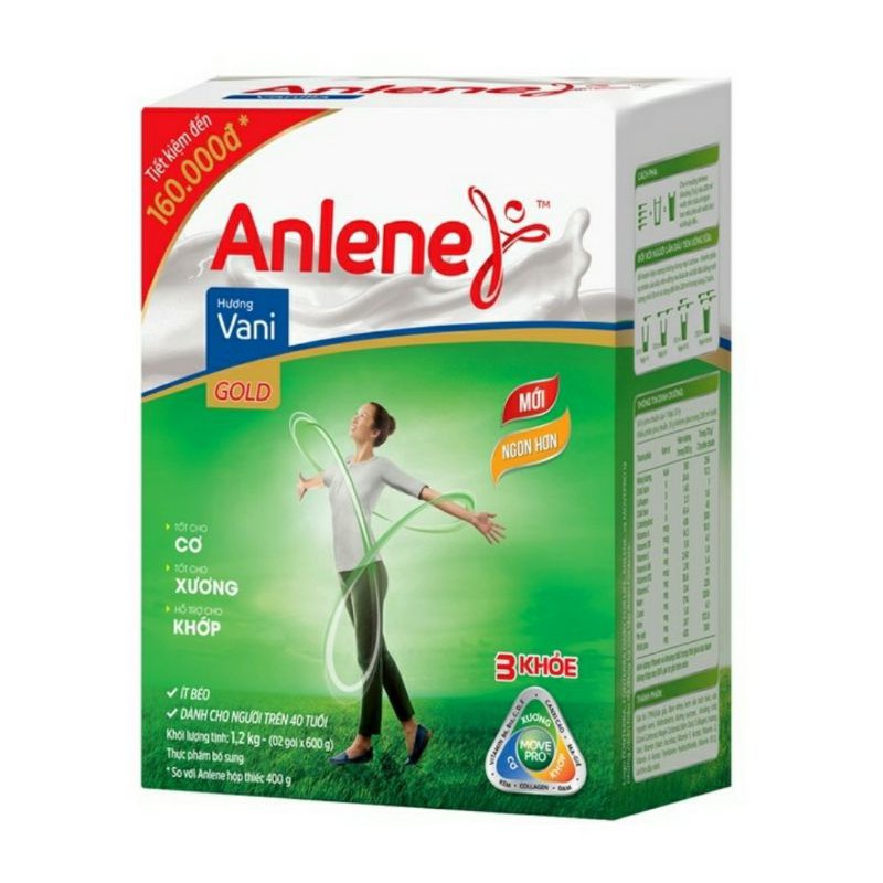 (Date mới) Sữa Anlene Gold Hộp giấy 1,2kg Movepro từ 40 tuổi