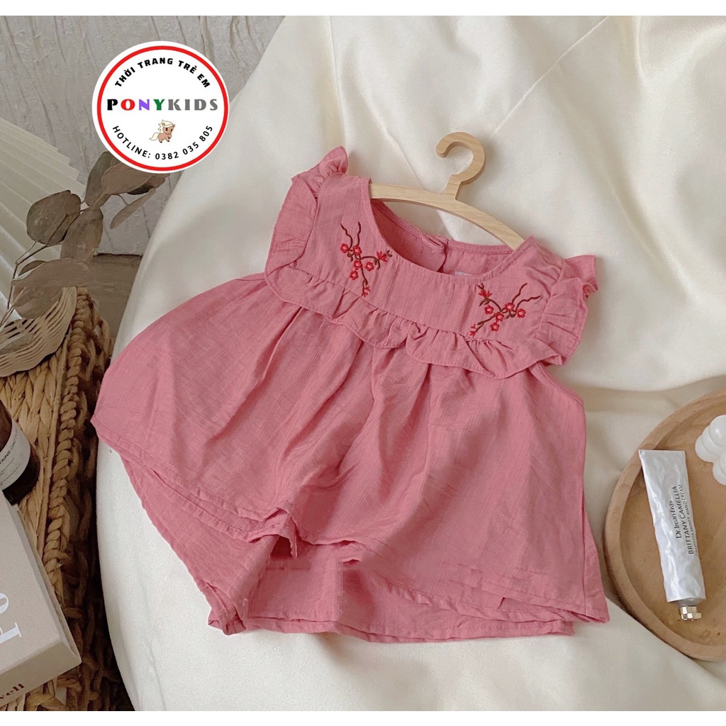 Bộ cộc tay sát nách bộ đồ ba lỗ babydoll cho bé gái chất đũi xước thoáng mát