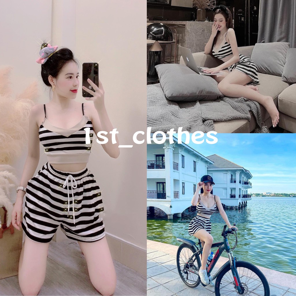 Set Croptop 2 Dây Kẻ Ngang
