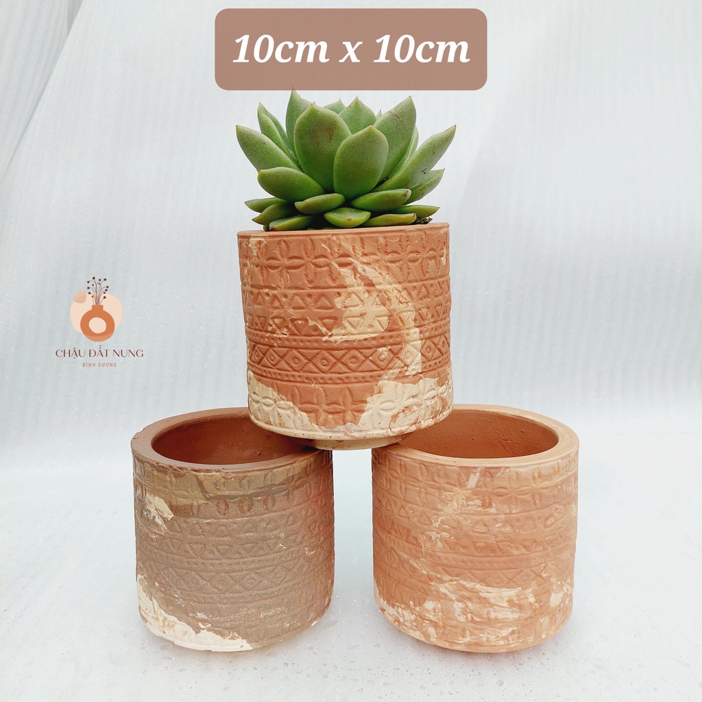 Chậu đất nung, Chậu sen đá - Trụ cổ xưa 1010, miệng chậu 10cm, chiều cao 10cm