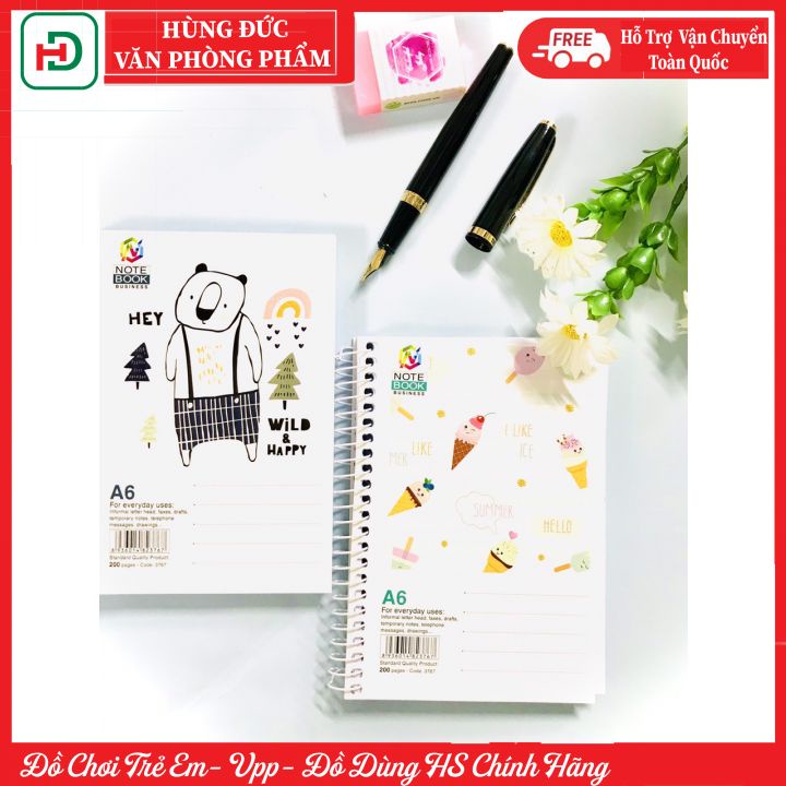 Sổ lò xo bìa bồi cao cấp A6 200T 3767 Hải Tiến, KT: 105*148mm, giấy mịn, viết êm tay, nét chữ đẹp