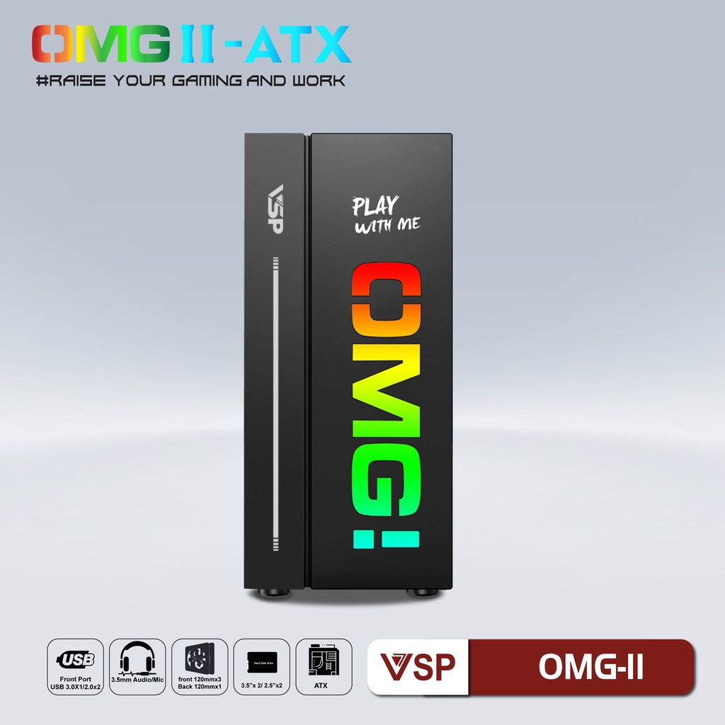 Case Gaming VSP OMG-II Mid Tower (Màu đen- Màu xanh mint)