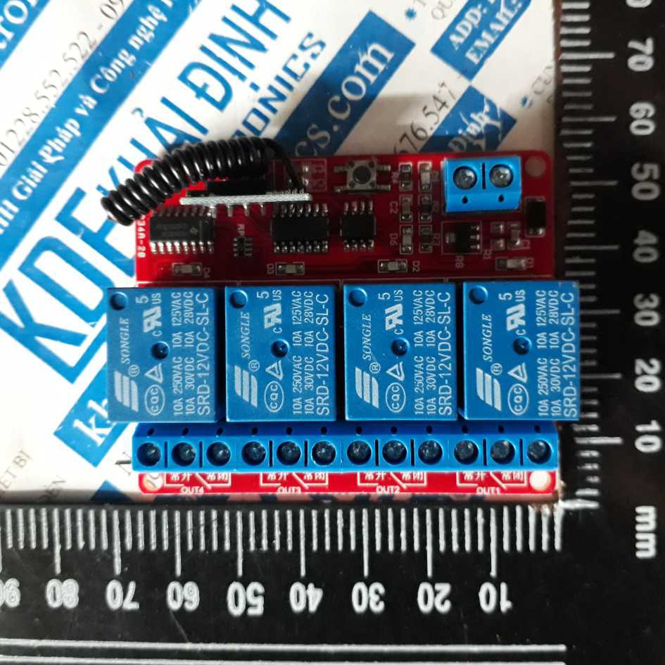 module RF 4 RELAY 5V 12V 24V, 433mhz, học lệnh, 1 nút nhấn kde2852