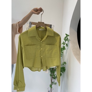 Áo sơ mi  croptop đũi