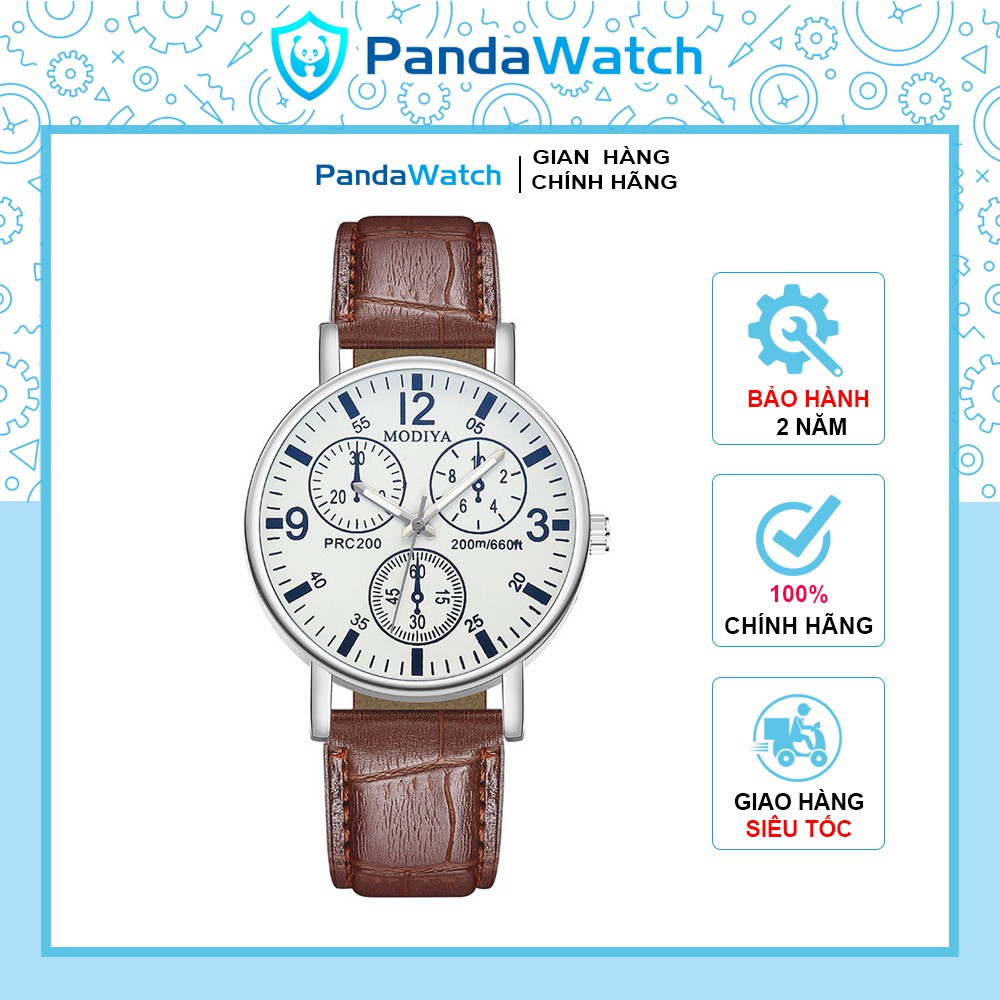 Đồng hồ nam dây da PANDAWATCH cơ cấu thạch anh giá rẻ