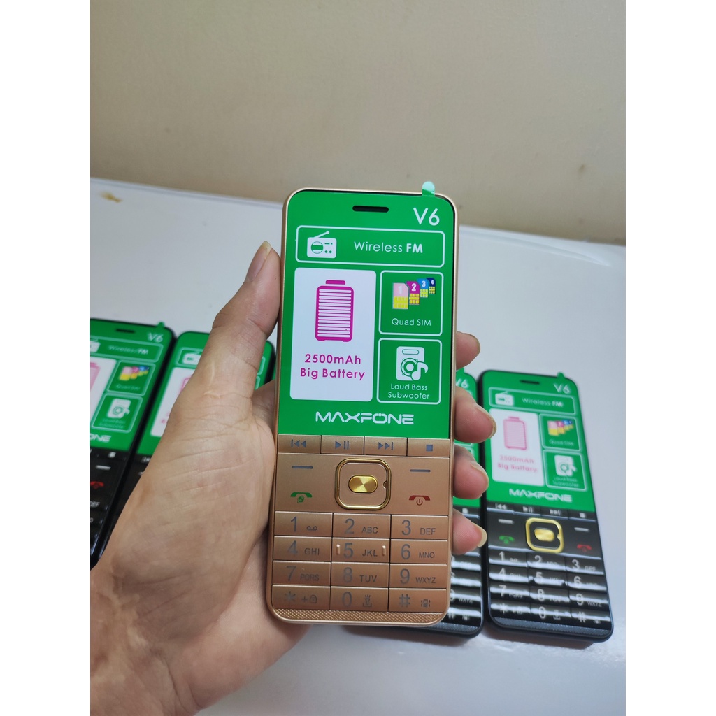 Điện thoại 4 Sim MaxFone V6/V12  pin khủng loa to điện thoại cho người già bảo hành 12 tháng
