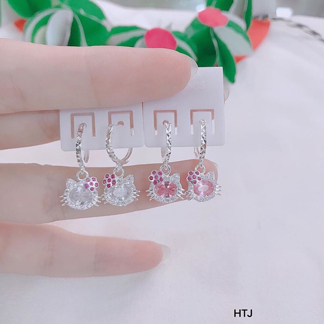 BÔNG TAI MÈO KITTY KHOEN PHAY BẠC TA - BÔNG TAI CHO BÉ GÁI