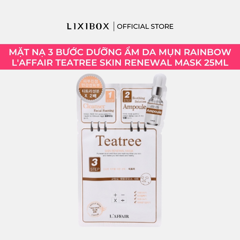 Mặt Nạ 3 Bước Dưỡng Ẩm Cho Da Mụn Rainbow L'affair Teatree Skin Renewal Mask 25ml