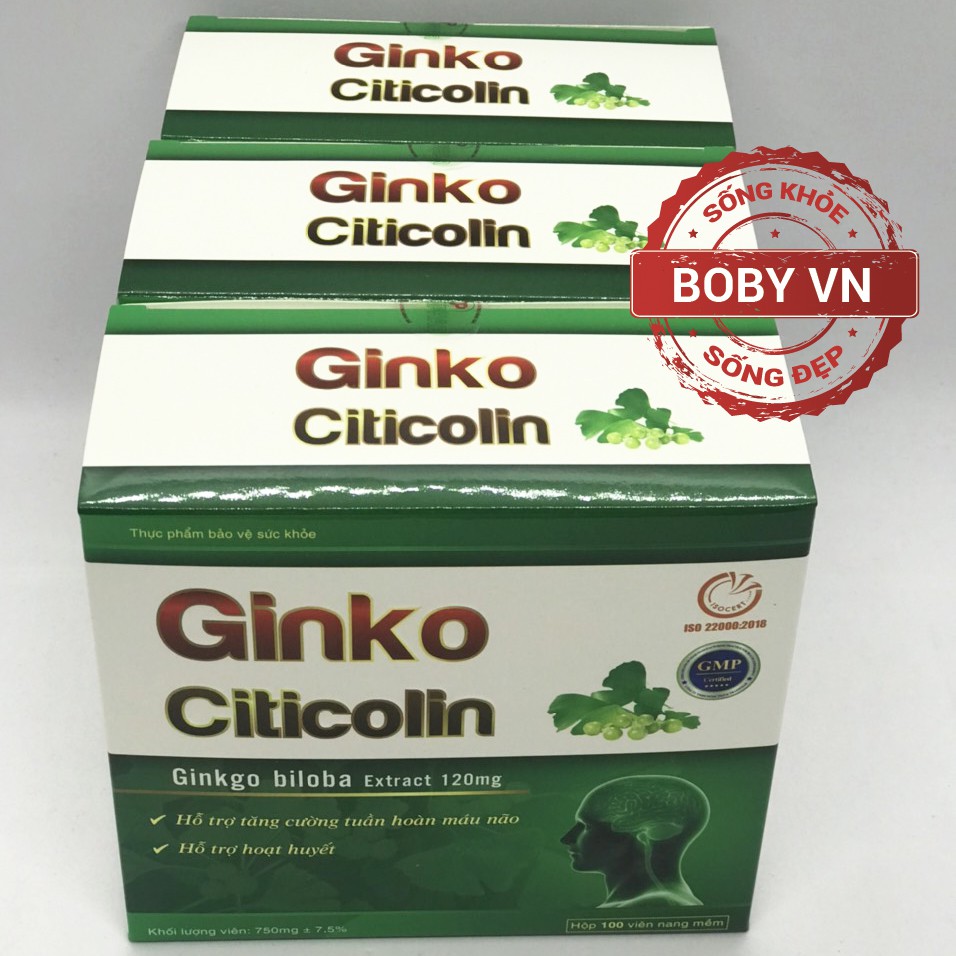 Ginko Citicolin - Ginkgo biloba extract 120mg - Tăng cường tuần hoàn máu não, hỗ trợ hoạt huyết (Hộp 100 viên)