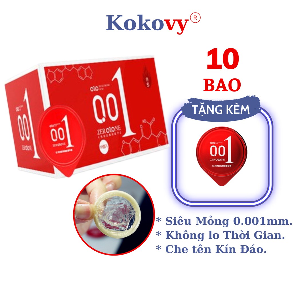 Bao Cao Su Siêu Mỏng OLO 001 Đỏ Nữ Thần 10 BCS Tặng Bao Cao Su OLO Đen Feeling Ultrathin