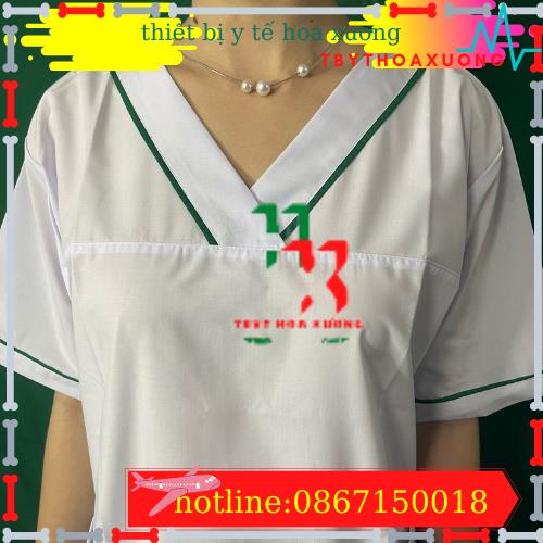 Bộ blouse cổ tim viền xanh lá cây nam nữ cộc tay - bộ scrubs kỹ thuật viên cho điều dưỡng, dược sỹ, y tá, bác sĩ