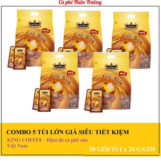 Combbo 5 bịch cafe sữa hòa tan king coffee - túi 50 gói x 24 g