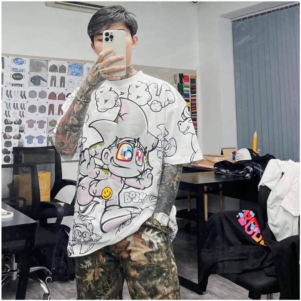 Áo thun BoBui BeBiBo in tràn viền trắng, đen chuẩn real 100% Full bọc tag