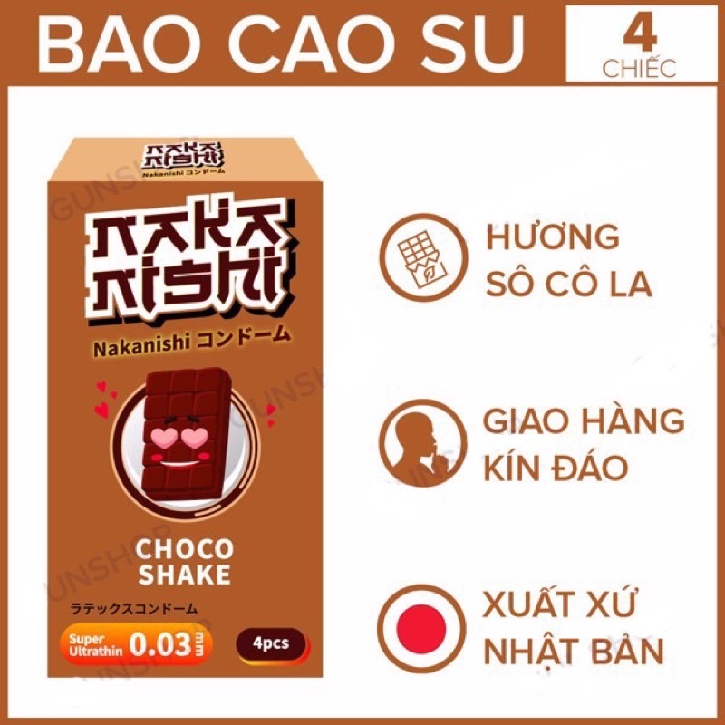 Bao cao su Nakanishi Hương Chocolate - Siêu mỏng 0.03mm - 4 bao