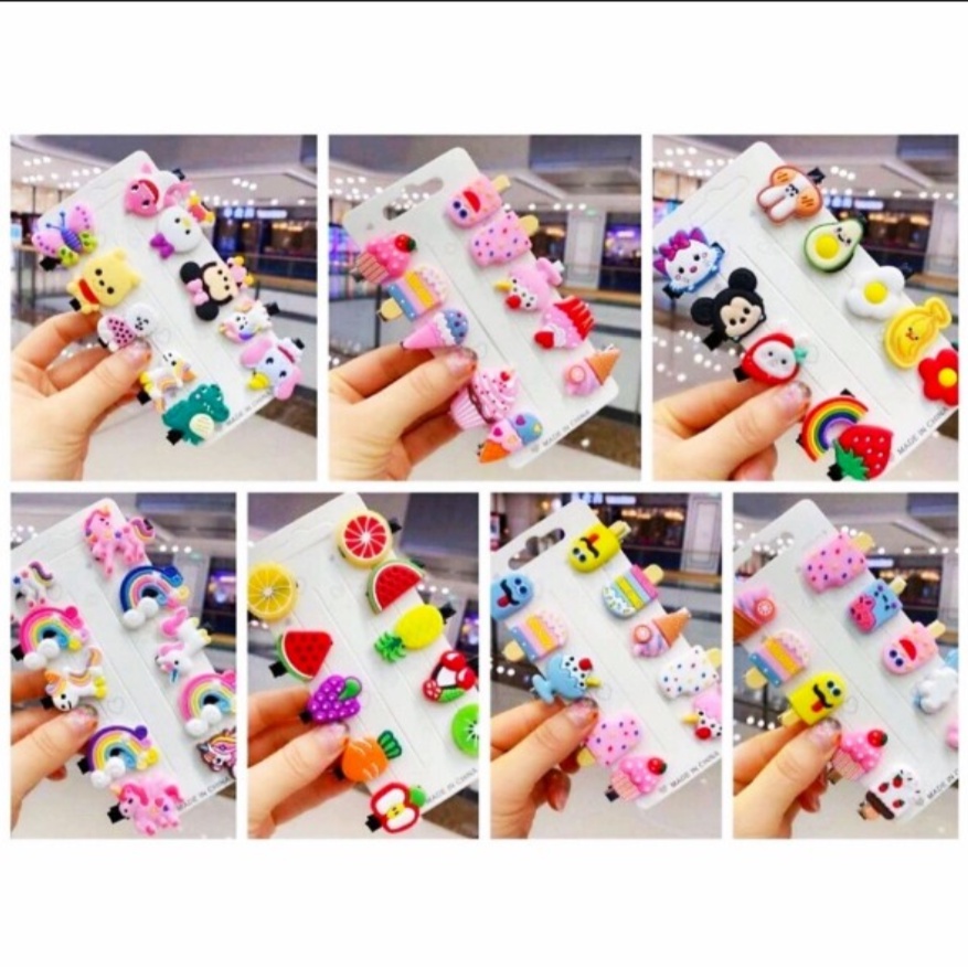 Vỉ 10 kẹp tóc mái hoa quả trái cây chibi hoạt hình cute cho bé gái