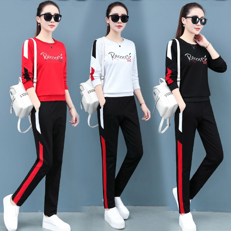 📣📣 Bộ Đồ Thể Thao Tay Dài Dáng Ôm In Chữ Phối Màu Thời Trang Xuân Thu Cho Nữ