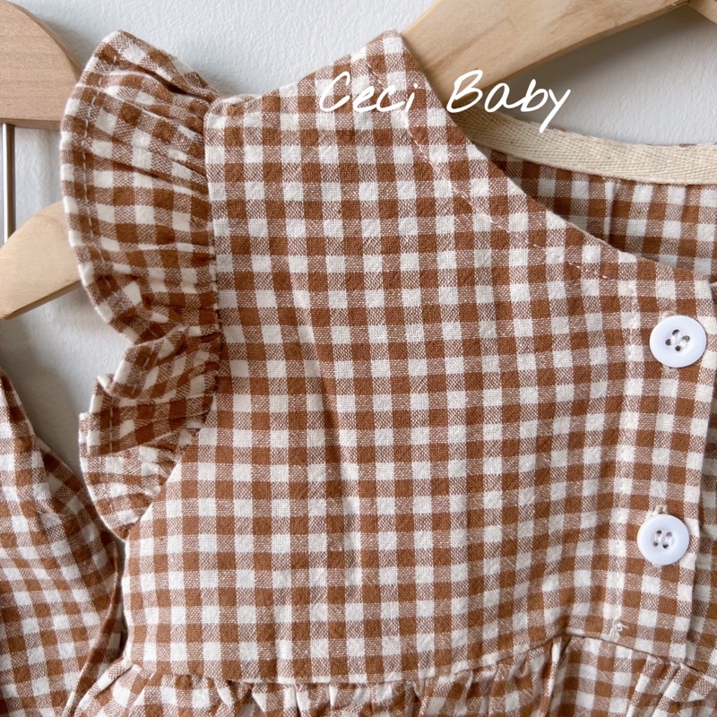 Bộ quần áo caro cho bé gái mùa hè ảnh thật