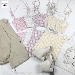 Set áo croptop và chân váy caro