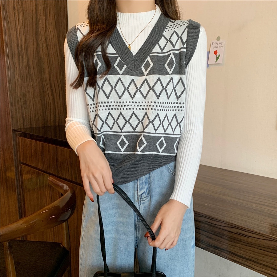 SUXI MỚI Áo sweater không tay cổ chữ v thời trang thu đông cho nữ