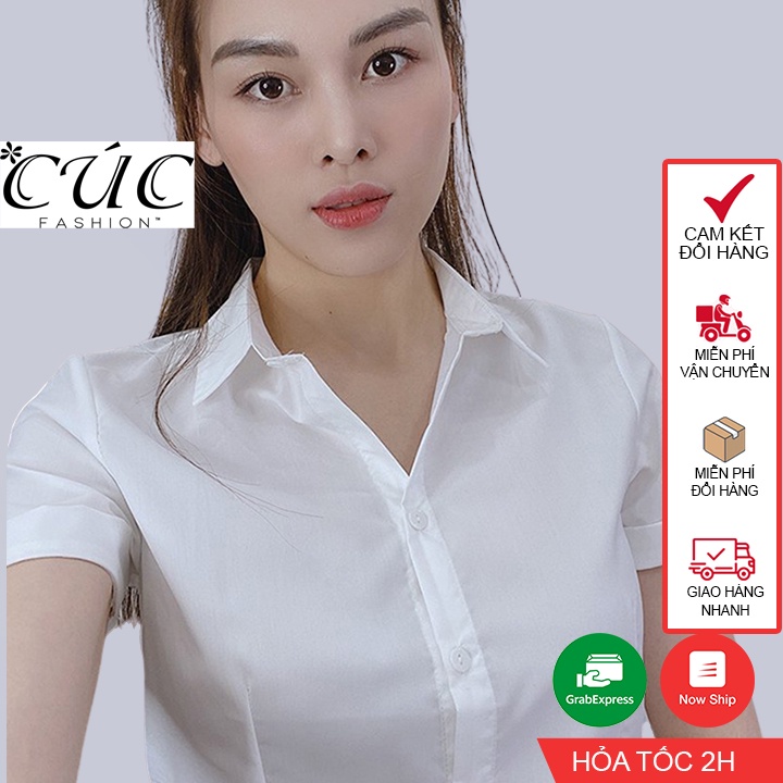 Áo sơ mi nữ cao cấp công sở Cúc Fashion A904 A01 áo somi trắng cộc tay