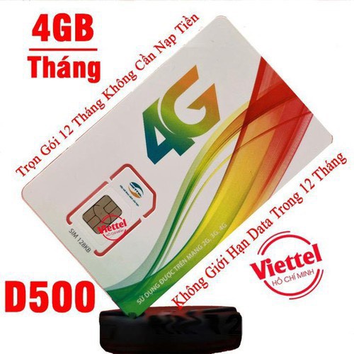 ♈Sim 4G Viettel D500 trọn gói 1 năm ( 4GB / tháng - )