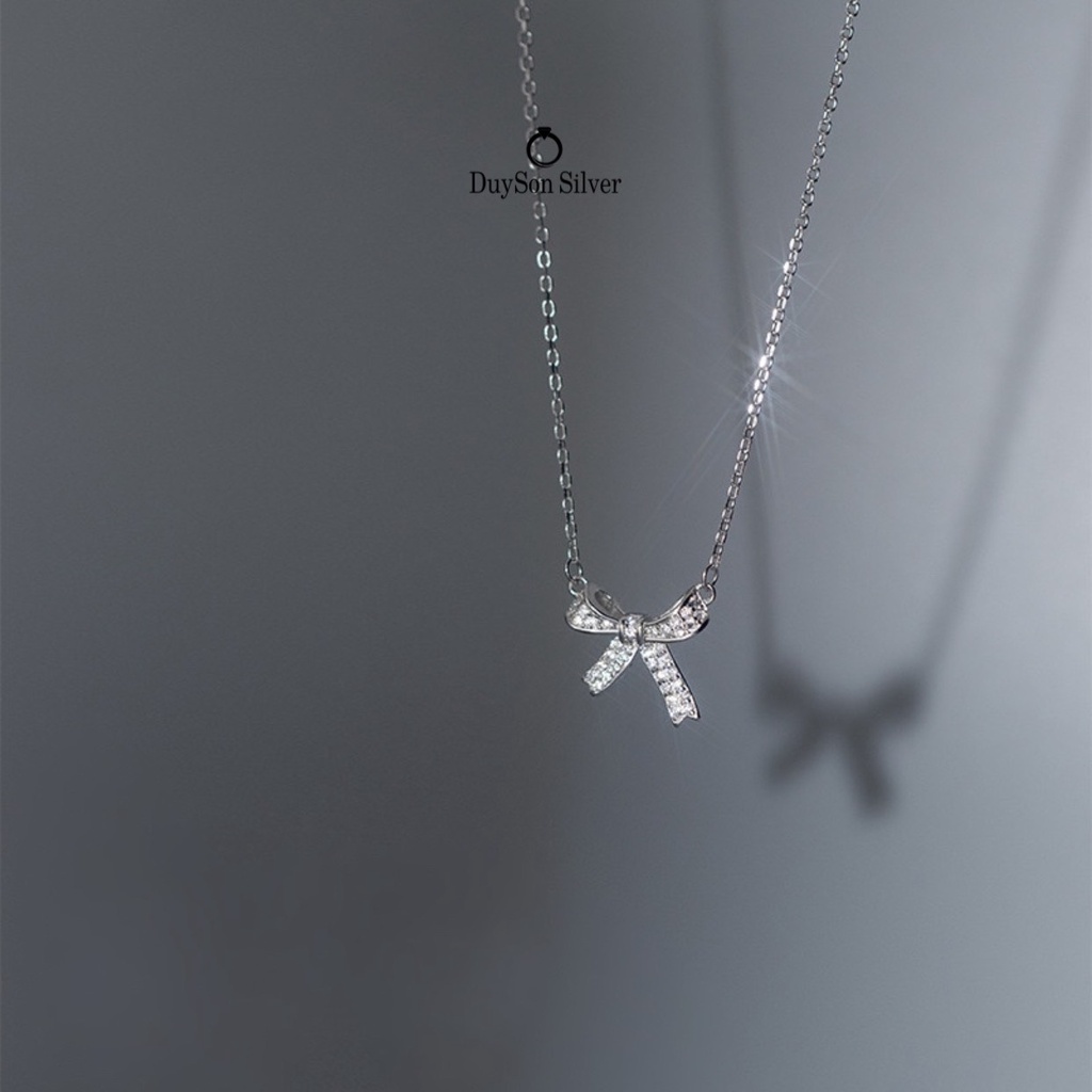 Dây chuyền bạc DUYSON SILVER, vòng cổ nữ hình cái nơ đính đá xinh xắn, sang trọng [DCKX6]