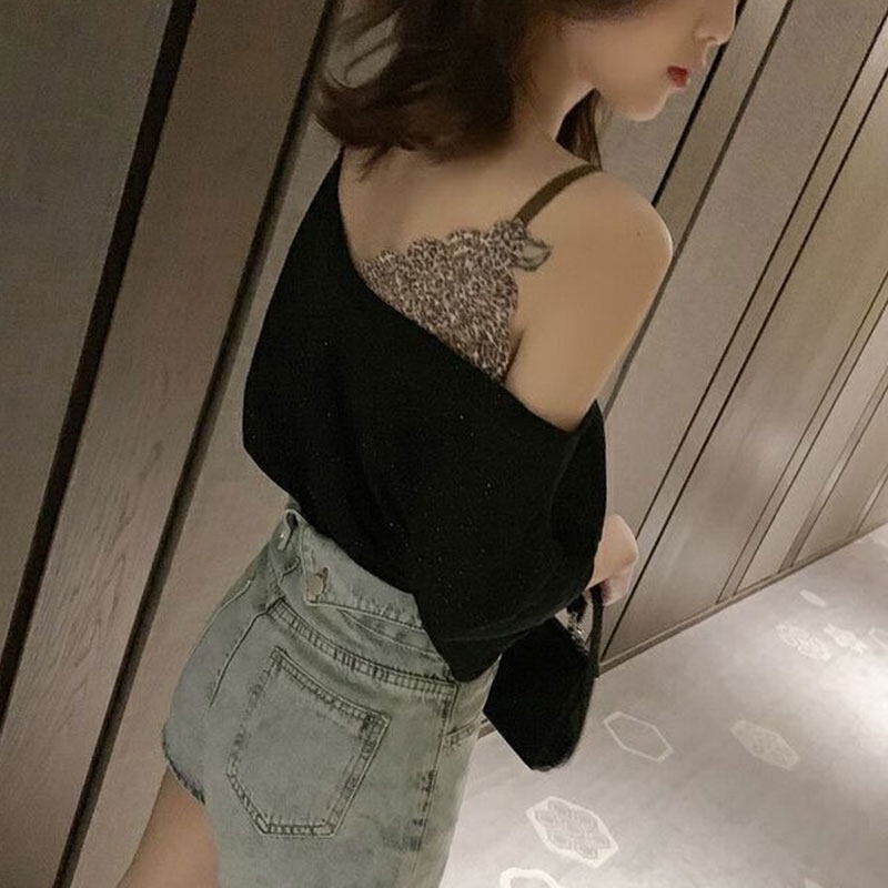 Áo thun YEYA cổ chữ V giả hai lớp họa tiết da báo thời trang cho nữ