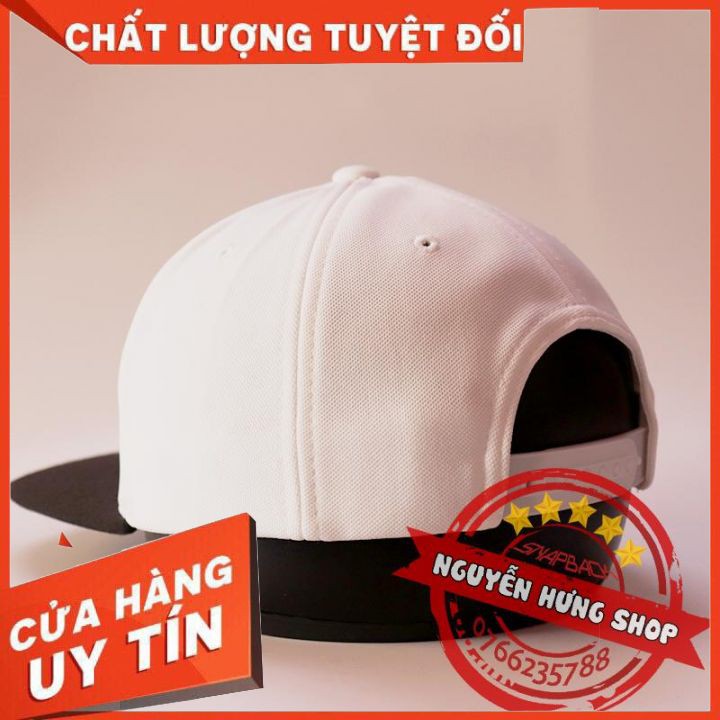 Nón snapback  trắng trơn kết đen nón hiphop ( VNXK)