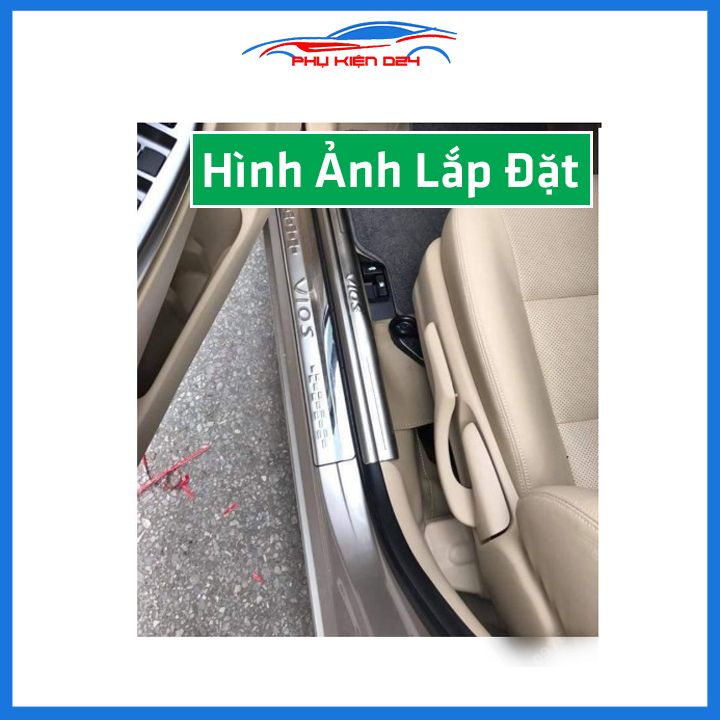 Bộ ốp bậc cửa trong ngoài nẹp bước chân Vios 2014-2015-2016-2017 Inox chống trầy trang trí xe