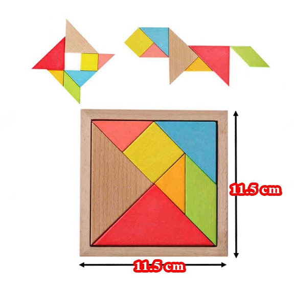 Xếp Hình Trí Uẩn Tangram 7 Món Bằng Gỗ Cho Bé 11.5*11.5cm