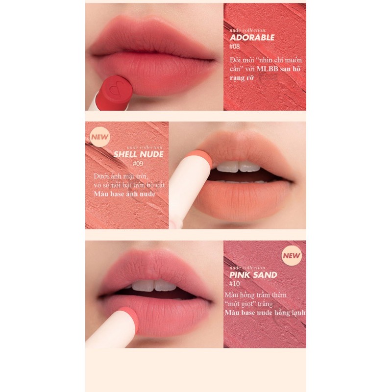 [New][Shell Beach Nude Collection] Son Thỏi Lì, Lên Màu Siêu Xinh Romand Zero Matte Lipstick 3g