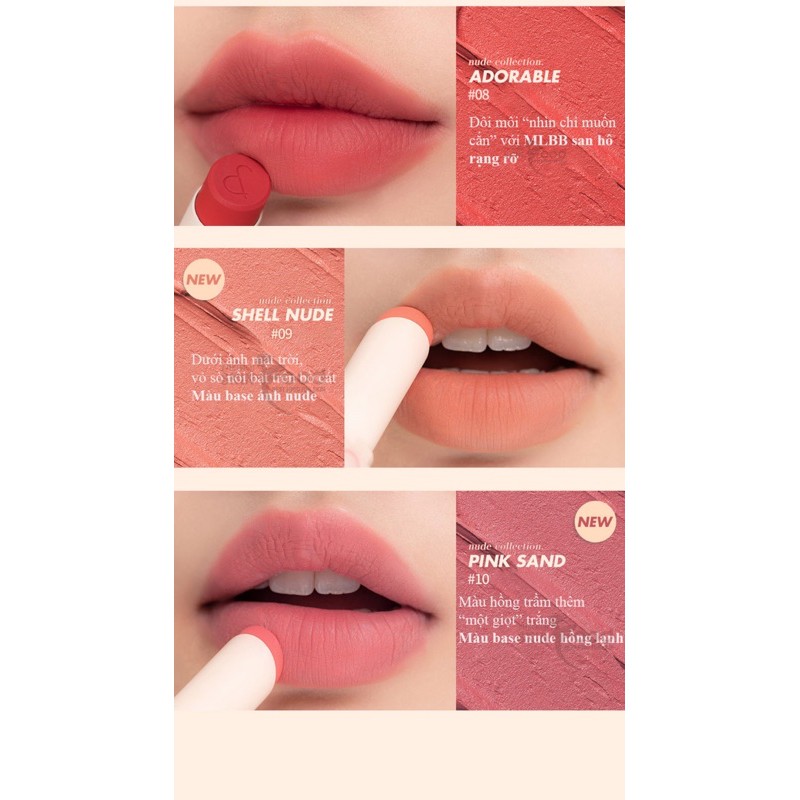 [New][Shell Beach Nude Collection] Son Thỏi Lì, Lên Màu Siêu Xinh Romand Zero Matte Lipstick 3g