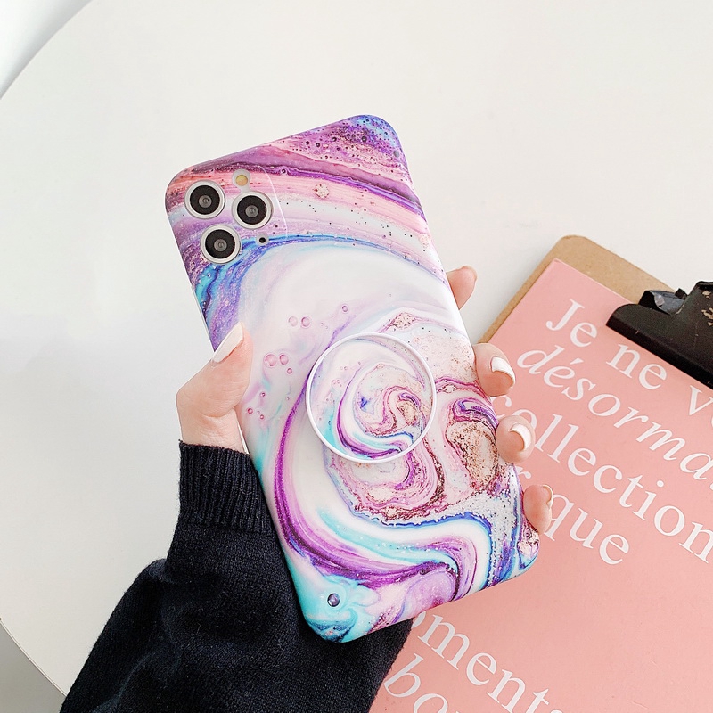 Ốp Điện Thoại Dẻo Họa Tiết Vân Đá Nhiều Màu Kèm Giá Đỡ Nhẫn Cho iPhone 14 13 12 11 Pro MAX XS MAX XR X 8 7 Plus