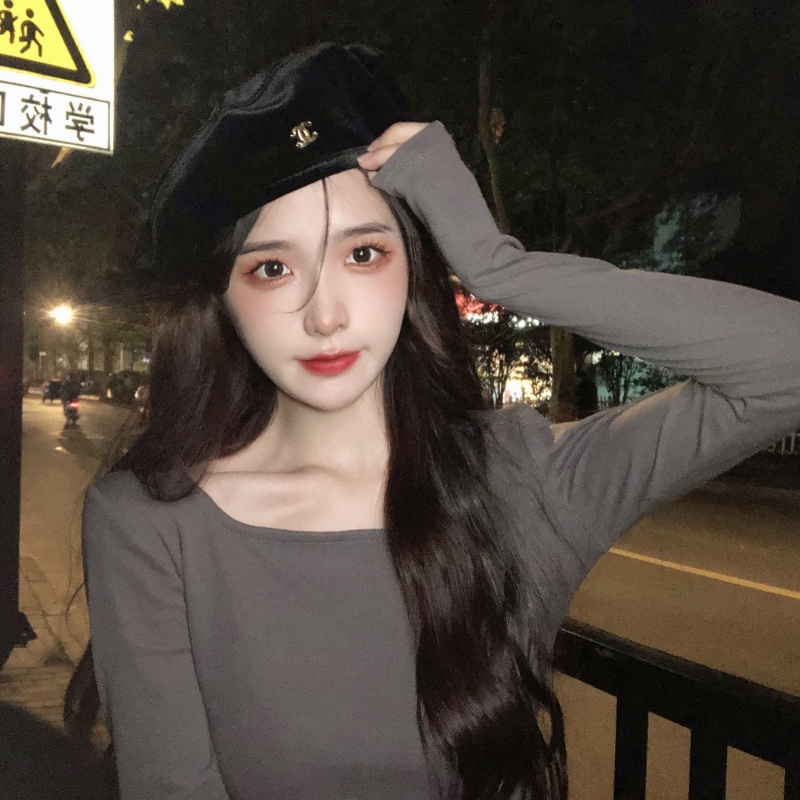 Áo Thun Tay Dài Màu Đen Phong Cách retro Mỹ Cho Nữ