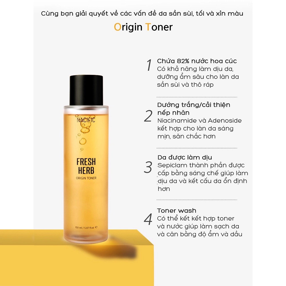 Nước Hoa Hồng Dưỡng Trắng Làm Dịu Da NACIFIC Fresh Herb Origin Toner 30ml