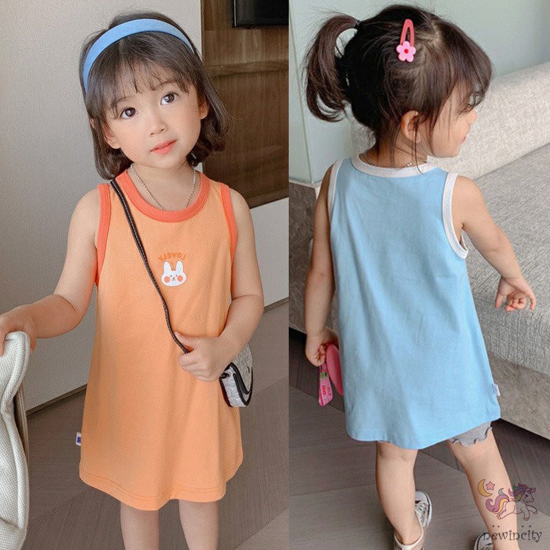 Đầm sát nách in họa tiết hoạt hình phong cách Hàn Quốc thời trang cho bé gái