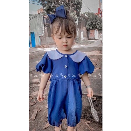 Jumsuit cổ sen phối nút vintage cho bé yêu ❤️ [ Kèm khăn đội đầu ]