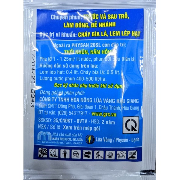 Chế phẩm sát khuẩn PHYSAN 20sl. Trị thuối nhún, thối rễ, thối thân, thuối quả, cháy bìa lá