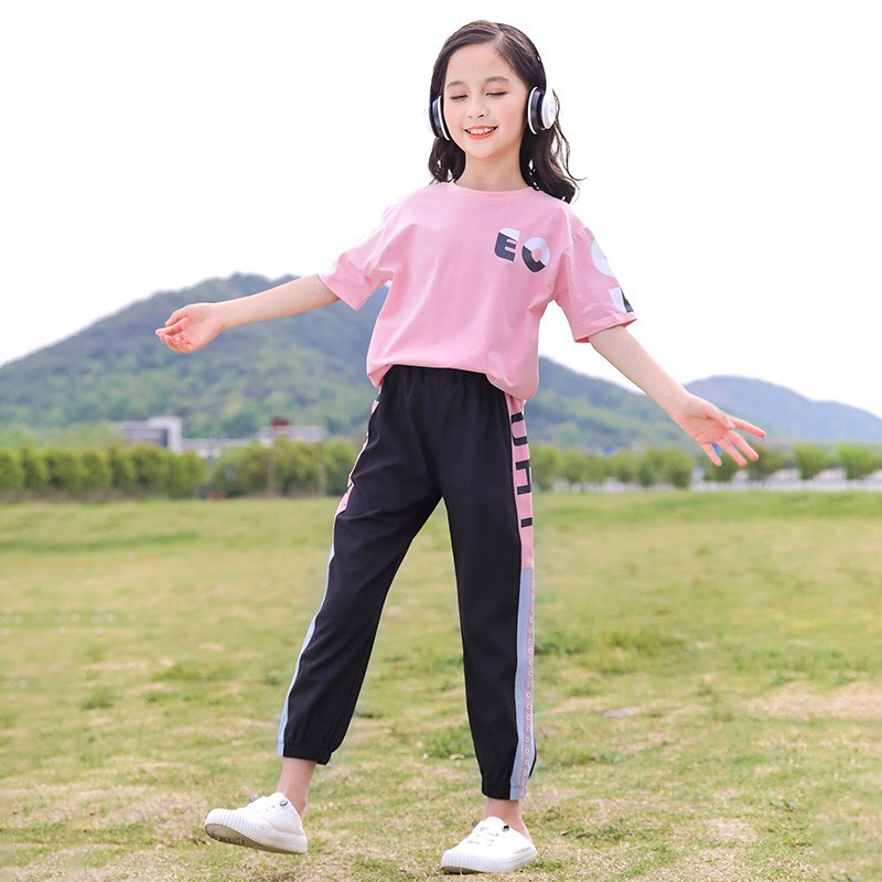 Bộ quần áo hè cho bé gái 14-45kg,bộ quần áo nữ từ 4-14 tuổi &quot;JUHT EO&quot; cá tính, thấm hút mồ hôi tốt, hàng may kỹ