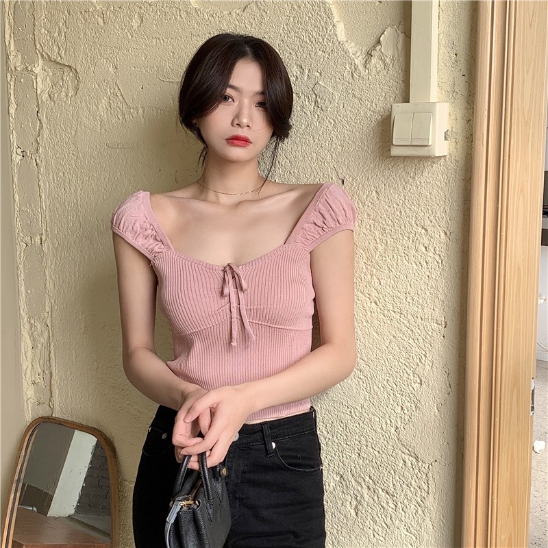 Áo Croptop Xiaozhainv Dệt Kim Kiểu Hàn Quốc Gợi Cảm 5 Màu Lựa Chọn Cho Nữ | BigBuy360 - bigbuy360.vn