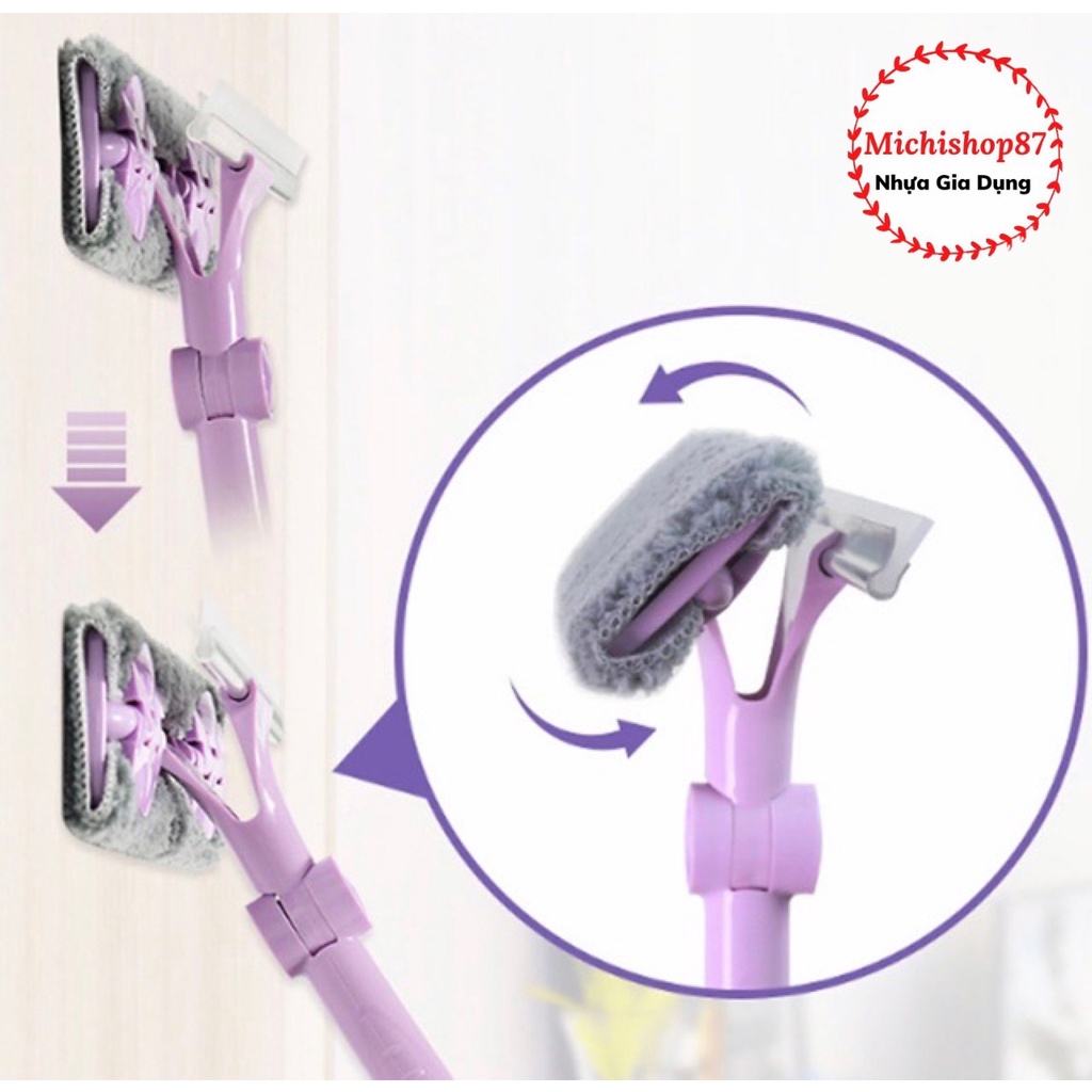Chổi Lau Kính Gạt Nước Cán Dài Uốn Xoay Các Góc Thông Minh, Chổi Lau Kính Ô Tô, Cửa Sổ, Sàn Nhà Có Gạt Nước Xoay 360